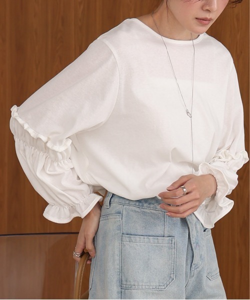BAB（バブ） tシャツ 袖ギャザーデザイントップス レディース