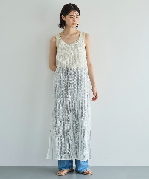 日本未入荷 CHUU★リボン刺繍レースキャミワンピース 刺繍レースクロスキャミワンピース(S BLACK): ワンピースanuans