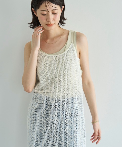 meilmada ワンピース コード刺繍レースキャミワンピース