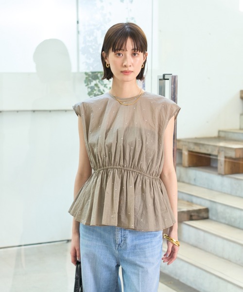 シルバードット刺繍ペプラムブラウス Rouge vif la cle｜シルバードット刺繍ペプラムブラウス