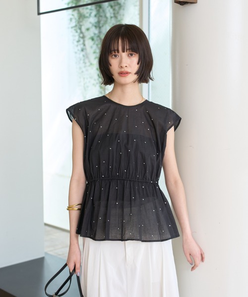 ブラウス シャツ シルバードット刺繍ペプラムブラウス レディース Rouge vif Anna ブラウス シャツ シルバードット刺繍ペプラム