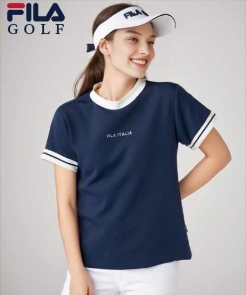 FILA GOLF ライトダンボールニット半袖モックネックシャツ（接触冷感・UVカット） レディース
