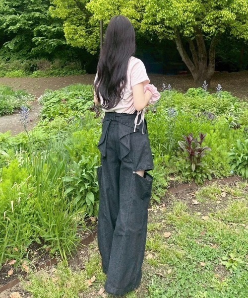 nemne ジーンズ デニム デニムパンツ バックリボンサイドカット