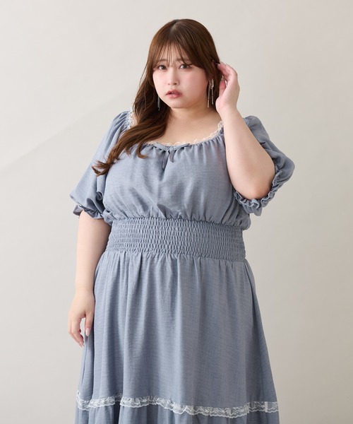 ルオシー louiosy レースティアードパフスリーブワンピ LL ルオシー louiosy レースティアードパフスリーブワンピ LL