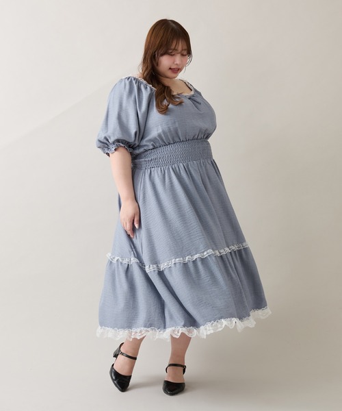 ルオシー louiosy レースティアードパフスリーブワンピ LL Louiosy ワンピース 「大きいサイズ」レースティアード