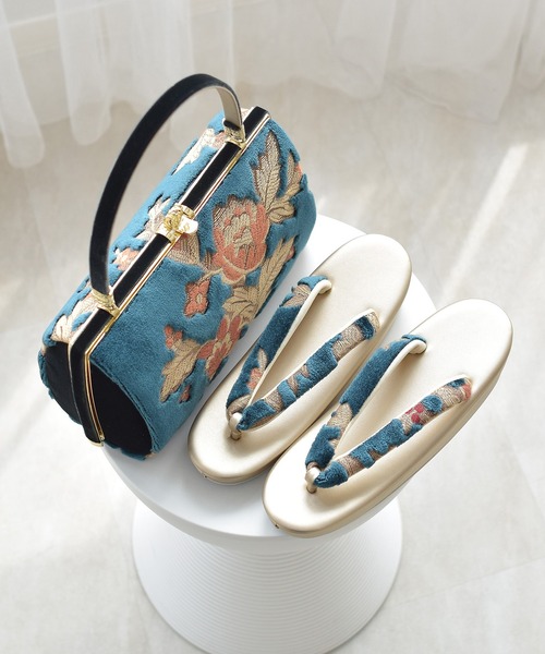 utatane 草履バッグセット ニコアンティーク ターコイズ・ピオニー