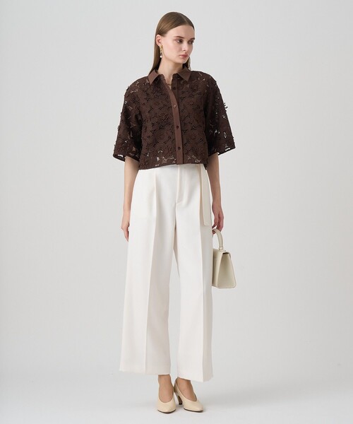 新品タグ付き　アナイ　ツイルクロップドシャツ ANAYI（アナイ） ブラウス シャツ レース刺繍クロップドシャツ