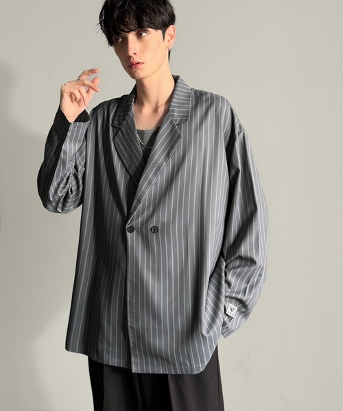 未使用　45R シャツジャケット　ストライプ柄 Classical Origin シャツ 「即きちんと感。」ストライプ柄ドレープ