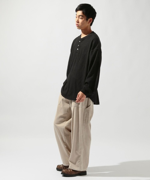 【ベージュ】ワッフル long T＆Henly Long Tシャツ BEAMS T（ビームスT）ワッフル ヘンリーネック ロングスリーブ T