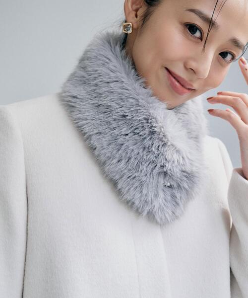 山本美月着用ビジューファーマフラー ファーマフラー レディース バイカラー ビジュー ラインストーン