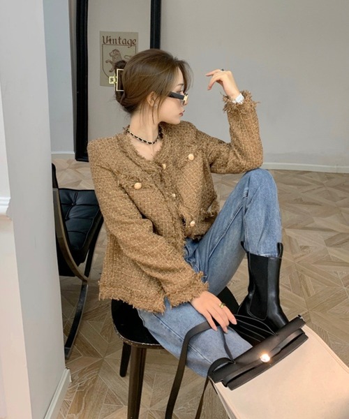 「Jasmine Grandiflorum」 ツイードジャケット FREE ホワイト レディース_画像9