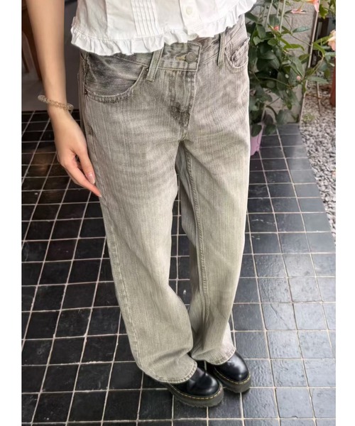 シルバー加工 デニムパンツ ヴィンテージ風 L Lis ardent ジーンズ デニム デニムパンツ 「新色追加」織柄デニム