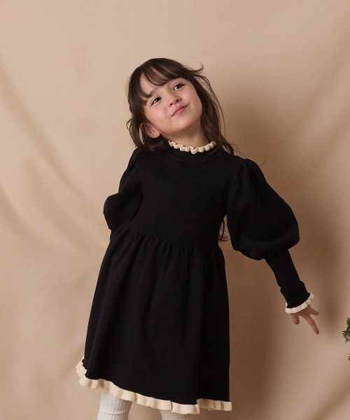 riziere（リジェール） ワンピース バイカラーフリルニットワンピース