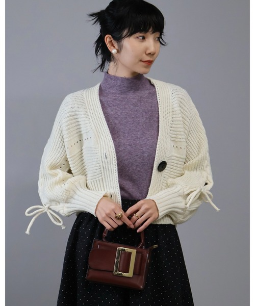 Doumoi カーディガン ドルマンスリーブサイドリボン付きニット