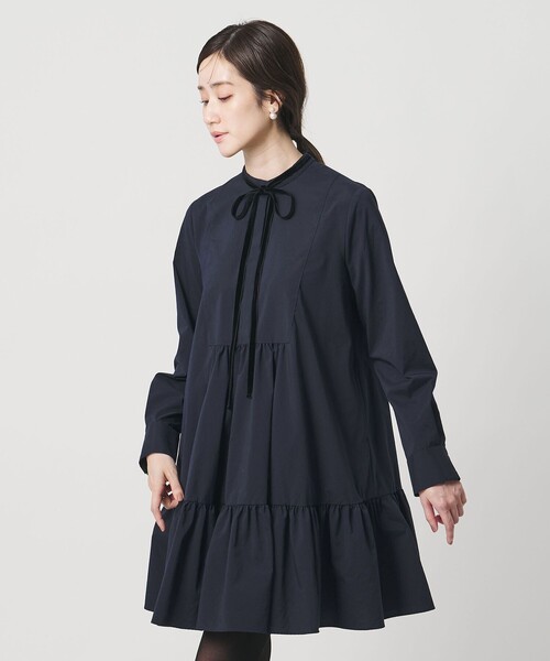 【12日迄】完売　ユナイテッドアローズ　ひざ丈ワンピース 12ゲージ ギャザー リブニットワンピース ‐ウォッシャブル‐＜A DAY IN