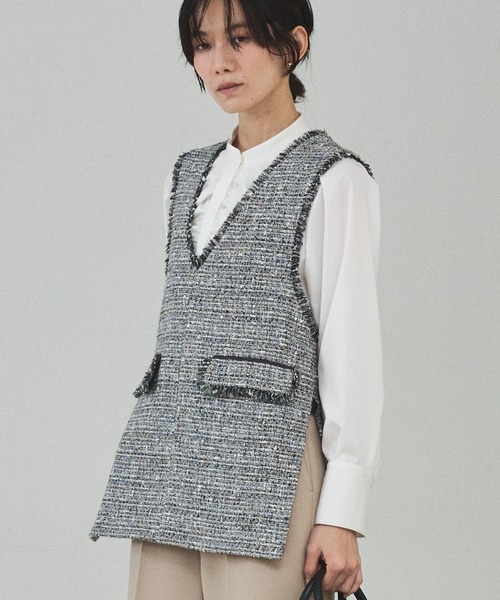 カリテ　ツィード　ジレ 和紙混ツィード ボトルネックジレ（7208JG01） | Gabardine ジャケット・アウター