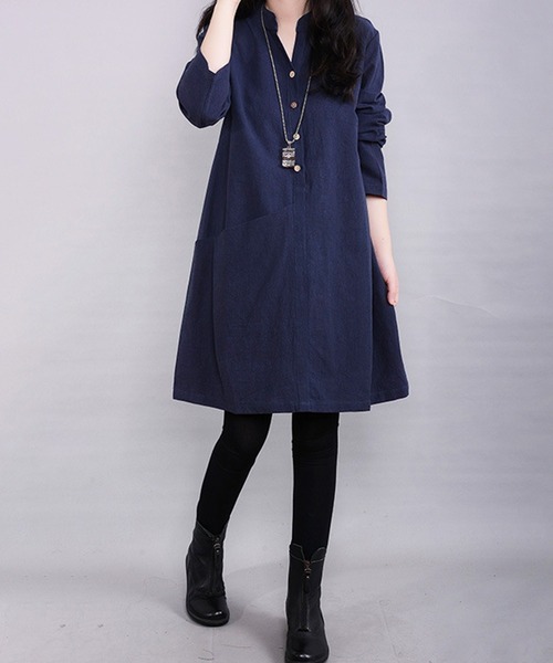 「Amulet」 長袖ワンピース X-LARGE ネイビー レディース_画像2