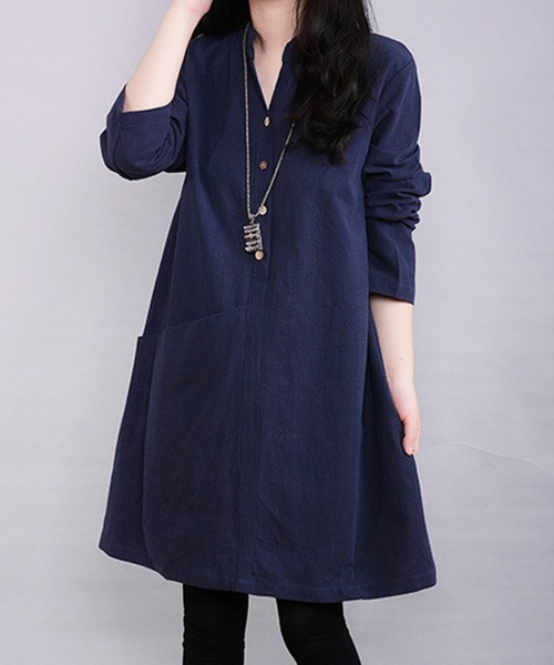 「Amulet」 長袖ワンピース X-LARGE ネイビー レディース_画像5