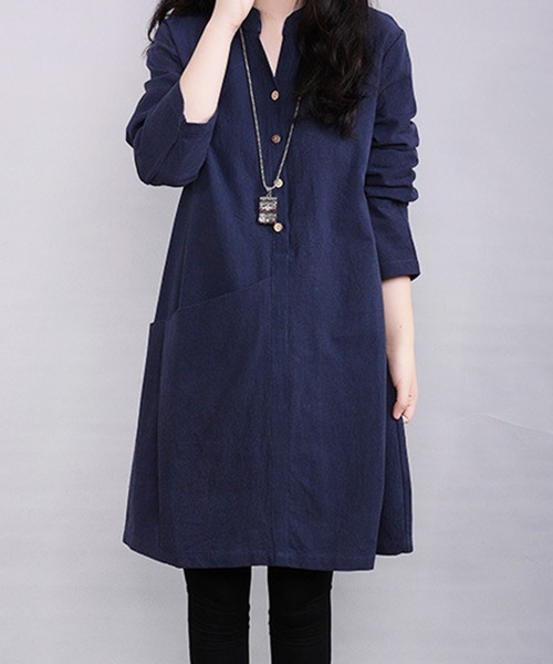 「Amulet」 長袖ワンピース X-LARGE ネイビー レディース_画像7