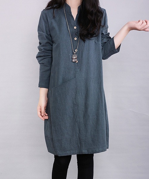 「Amulet」 長袖ワンピース X-LARGE ネイビー レディース_画像9