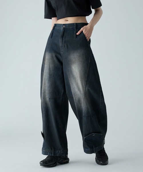 CIASENSE ワイドパンツ ジーンズ Design Belt Loop Curved Denim Pants