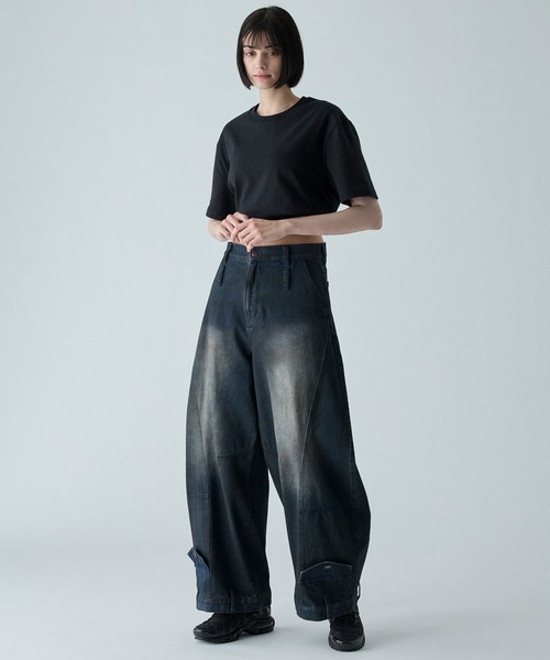 CIASENSE ワイドパンツ ジーンズ Design Belt Loop Curved Denim Pants