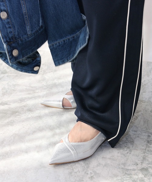 パンプス サイドカットポインテッドトゥフラットシューズ「低反発スポンジ入り」_3