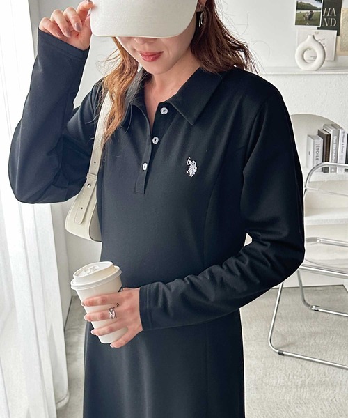 「U.S. POLO ASSN.」 長袖ワンピース LARGE ブラック レディース_画像4
