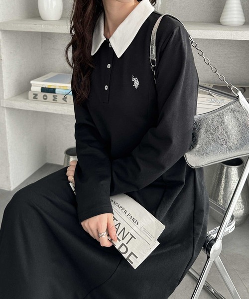 「U.S. POLO ASSN.」 長袖ワンピース LARGE ブラック レディース_画像7