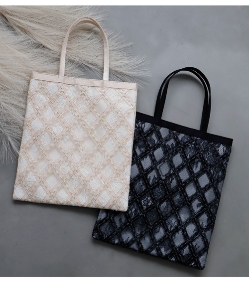 エコバッグ♥️ショルダータイプ♥️切り替えレース×薔薇レース柄 Cupid Heart（キューピッドハート） エコバッグ 「Cupid Heart」結婚式