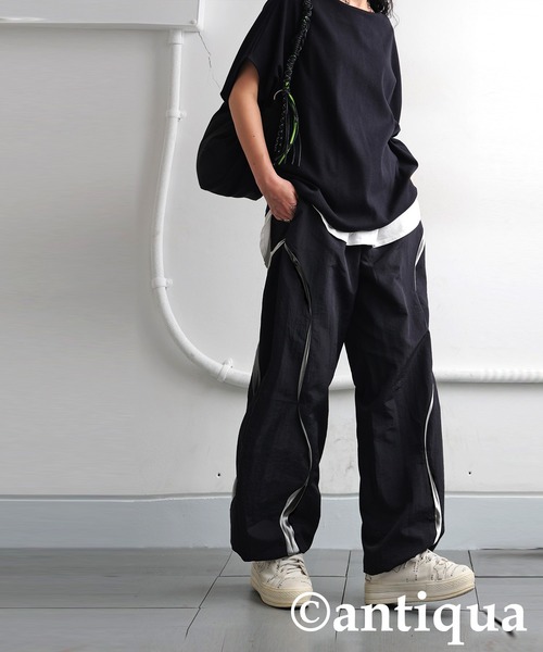 「antiqua」 イージーパンツ ONESIZE ブラック レディース_画像2