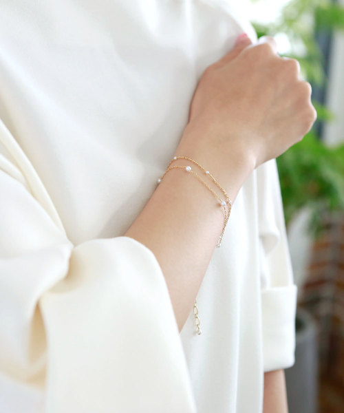 colleca la（コレカラ） ブレスレット 粒パールとチェーンの2連