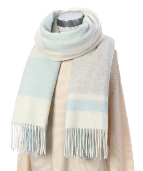 FURLA 未使用マフラー FURLA マフラー ストール ウール100% ジャガードマフラー レディース