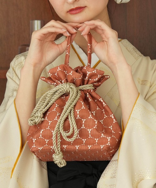 utatane 巾着バッグ ドットレース 日本製 オレンジ レディース