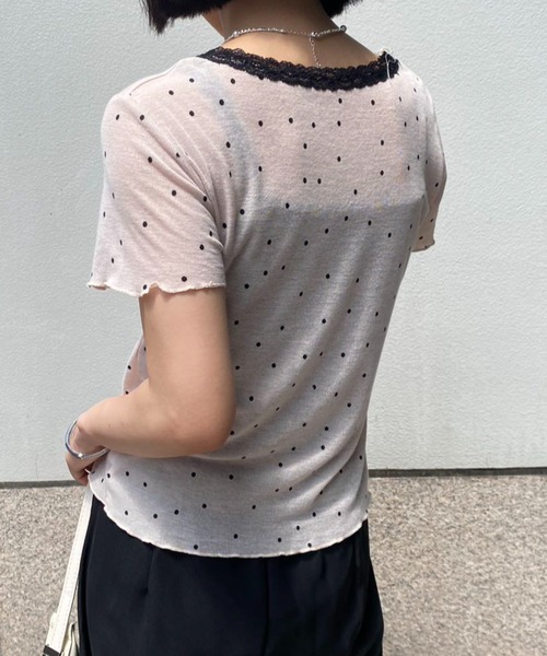 【日本製】ドットリボン半袖カットソー【アンプリ】 URBAN CHERRY tシャツ 「CHIPIE/シピ」ドットリボンレース
