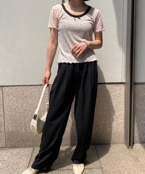 【日本製】ドットリボン半袖カットソー【アンプリ】 URBAN CHERRY tシャツ 「CHIPIE/シピ」ドットリボンレース