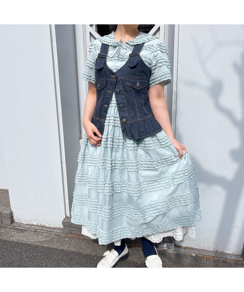 PINK HOUSE ワンピース セーラーカラーフリルワンピース