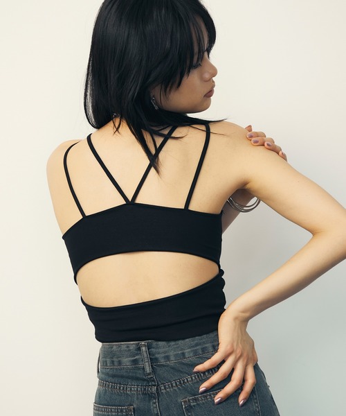ウユ（nuyuh ）レディース キャミソール ブラック系 　織柄 前中央から裾にカット （サイズ/F）*ro1031 r122wb01.jpg