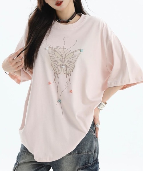 tシャツ A'GEM/9 × .kom 「INSstudios/インスステュディオス」蝶Tシャツ レディース メンズ