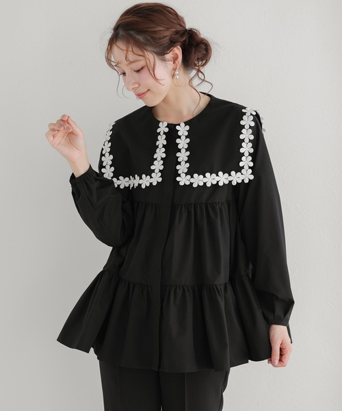 Fit more（フィットモア） ブラウス シャツ フラワーレース襟ブラウス