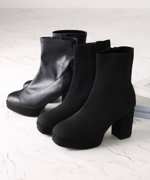 新品 24cm スクエアトゥ 厚底ウェッジソール アンクル丈ブーツ 黒 VIVIAN（ヴィヴィアン） ブーツ スクエアトゥ厚底プラットフォーム