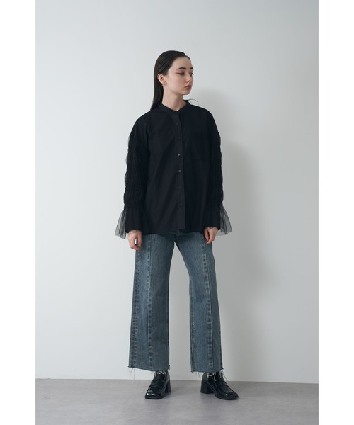 ブラウス シャツ チュールレイヤードルーズシャツ レディース r. ブラウス シャツ チュールレイヤード パフスリーブギャザー