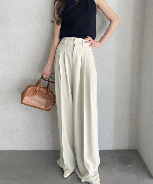 さんだんばらページ Ada. スラックス パンツ スリータック ハイウエスト ワイド スラックス