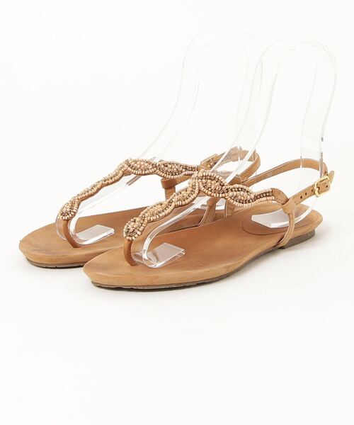 【美品】kiwi ビジュー付きベージュフラットサンダル KIWI 「KIWI」 ビジューフラットサンダル 36 ブラウン