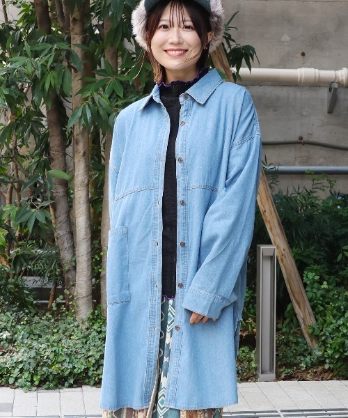 ブラウス シャツ デニムチュニックシャツ「大きいサイズ」 レディース