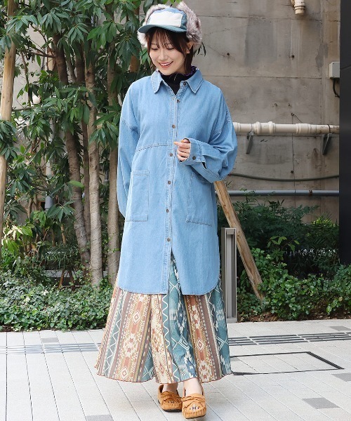 ブラウス シャツ デニムチュニックシャツ「大きいサイズ」 レディース チチカカ ブラウス シャツ デニムチュニックシャツ「大きい