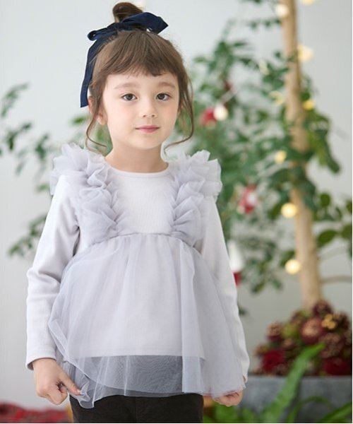 petit main tシャツ 「リンク」チュールドッキング長T キッズ 子供服  