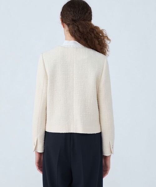 Ballsey　アイボリー ノーカラーツイードジャケット Ballsey ジャケット ノーカラージャケット ミックスヤーン