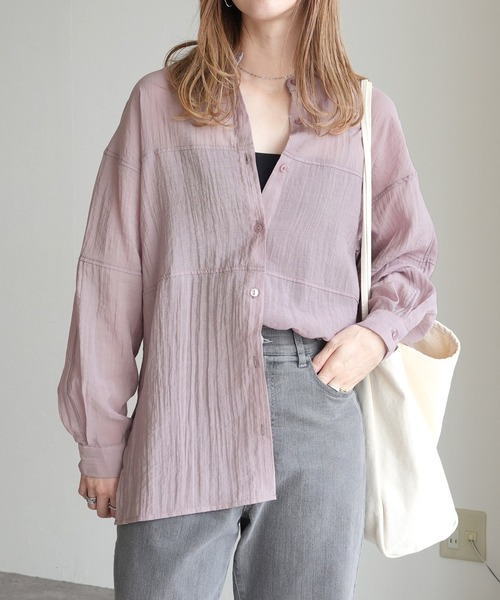 reca（レカ） ブラウス シャツ 入学式 胸切替シアーバンドカラーシャツ