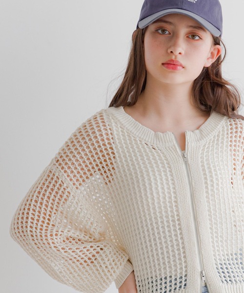 ニットカーディガン メッシュニット ユニセックス L1541 GLOBAL WORK カーディガン メッシュニットZIPカーデ/309341